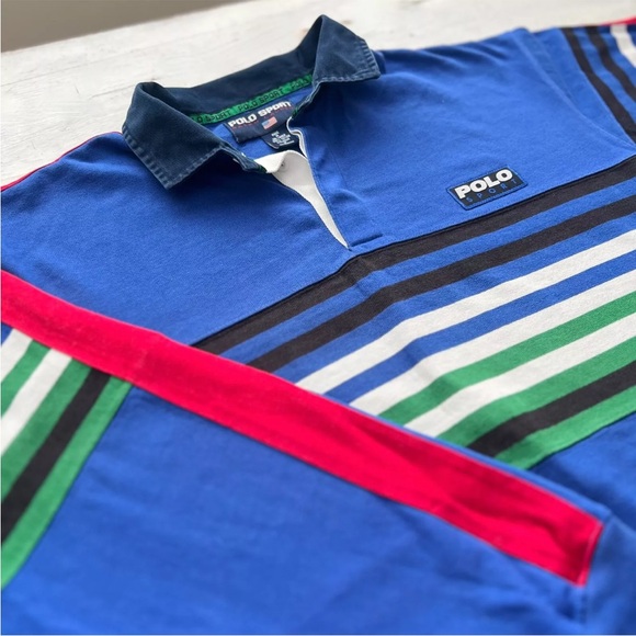 POLO SPORT Ralph Lauren Color Block Rugby Shirt Mens LARGE Classic Fit Rare L - Picture 2 of 13